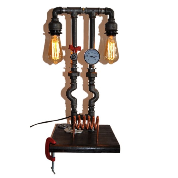 lampa telefon suport lemn steampunkdesigncj, lampa steampunk, corp de iluminat
