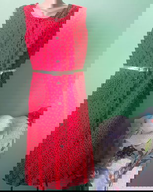 Rochie bumbac rosu cu imprimeu negru