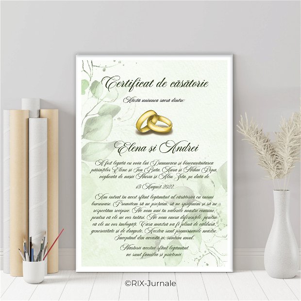 Certificat de căsătorie cu frunze verzi