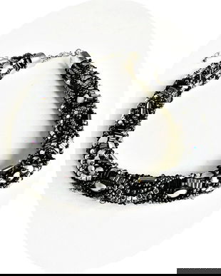 colan negru - argintiu brodat