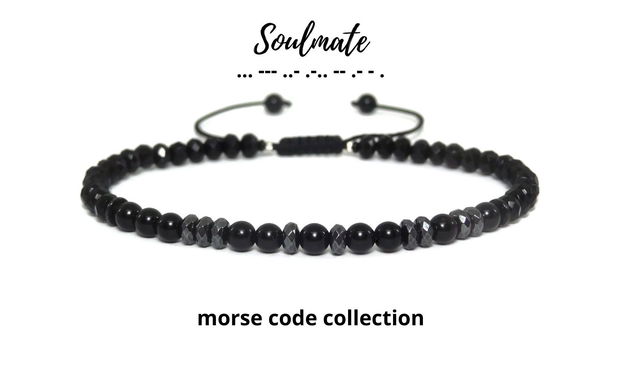 Soulmate - Bratara barbati/unisex - cod morse - onix & hematit / Bratari personalizate