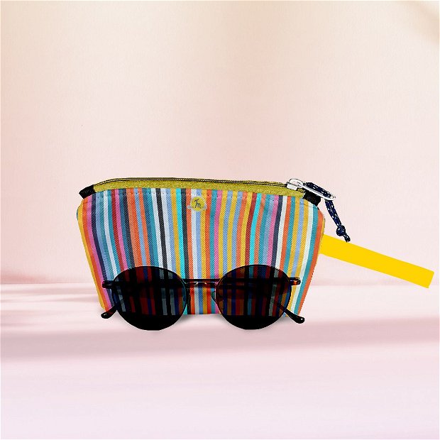 Husa Protectie Ochelari Handmade tip Etui cu Laveta inclusa, Abstract Dungi Easy Stripes, Multicolor, 18x12 cm