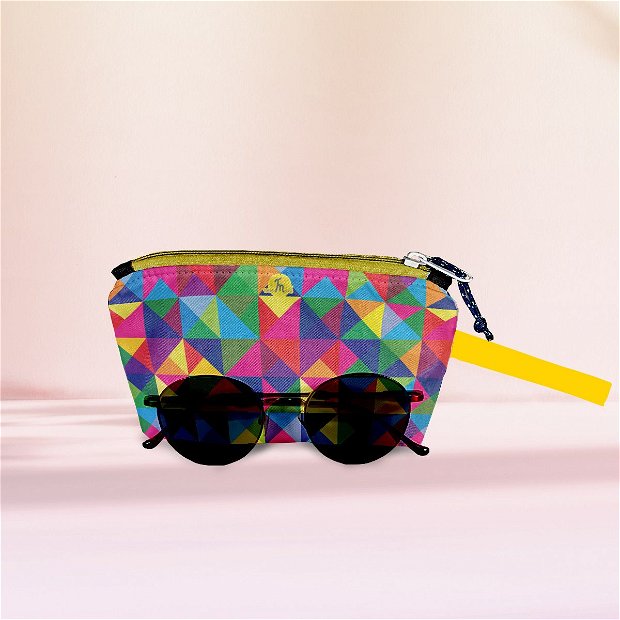Husa Protectie Ochelari Handmade tip Etui cu Laveta inclusa, Abstract Rubix Cube, Multicolor, 18x12 cm