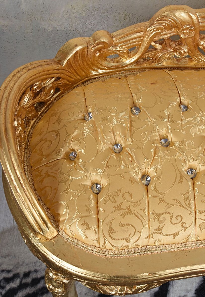 Banca baroc din lemn masiv auriu cu tapiterie aurie
