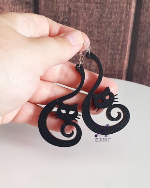 Cercei pisici negre, cercei pisica neagra, cercei pictati pisica, cercei lemn pisici