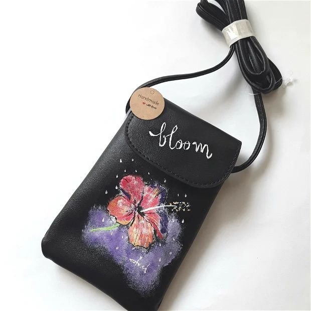 Suport telefon negru pictat cu trandafir japonez