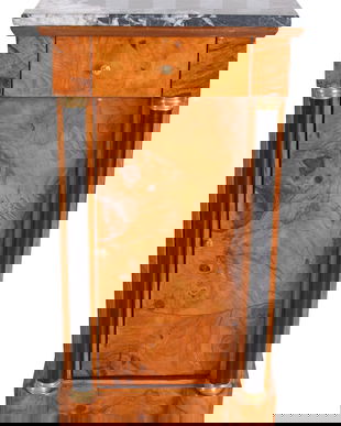 Noptiera Art Deco din lemn masiv furniruit cu blat din marmura