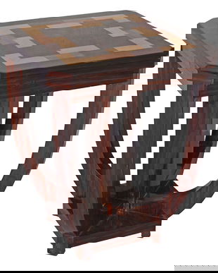 Masuta Art Deco din lemn masiv furniruit cu model