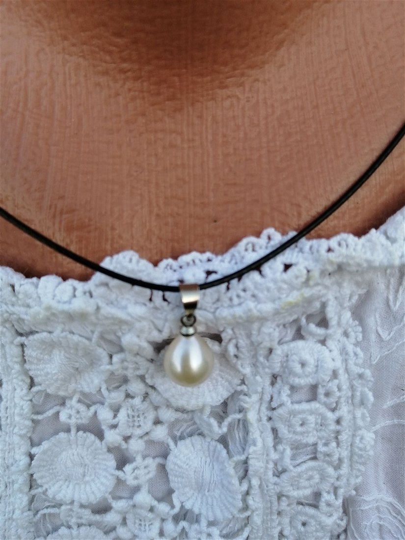 ZM2160- Colier dama- perla/ agatatoare argint/ snur sarma siliconata