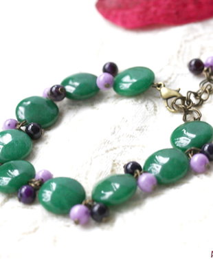 Bratara cu jad verde si violet