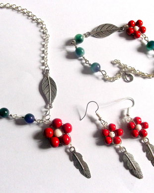 set  cu coral  alb ,rosu si agate 41124