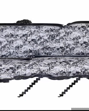 Sofa trei locuri din lemn masiv negru si tapiterie alb cu negru