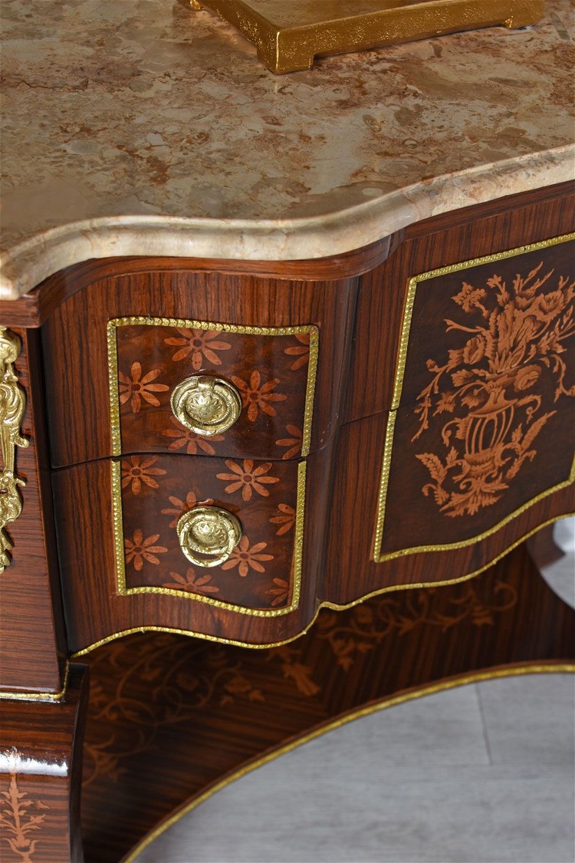 Consola baroc cu oglinda din lemn masiv furniruit