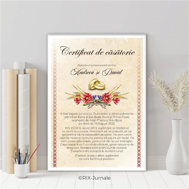Certificat de căsătorie cu model tradițional