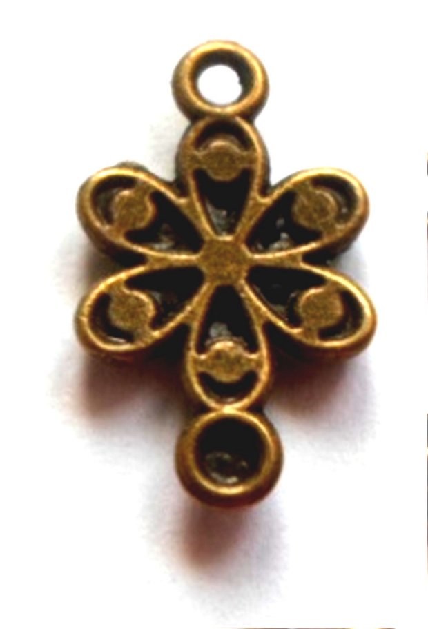 Link metalic floare cu buline pe petale bronz