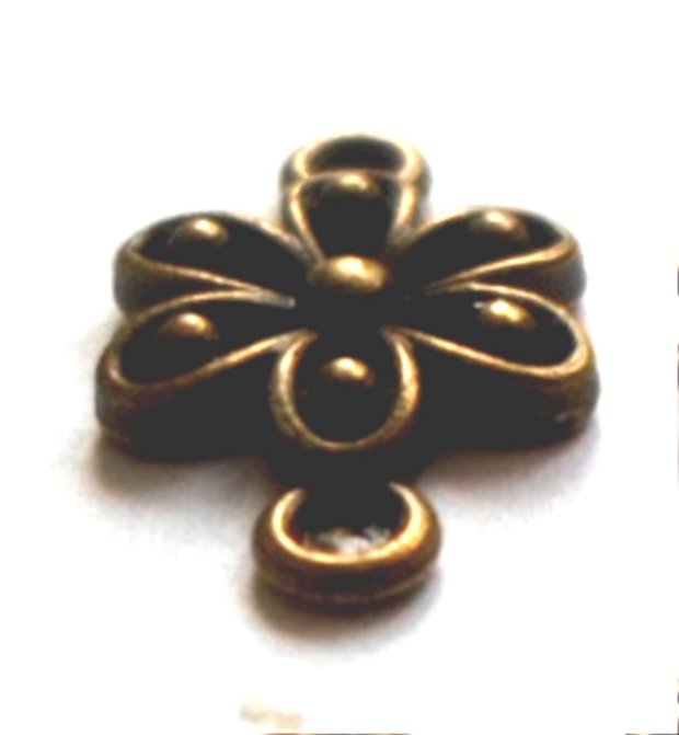 Link metalic floare cu buline pe petale bronz