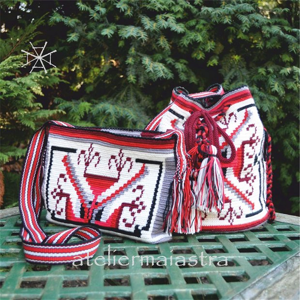 gentuta crosetata handmade ornamentata cu motivul popular din Transilvania aripile rotilor de moara