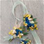 Cocarde nuntă/Brățări domnișoare onoare-flori naturale uscate, Albastru