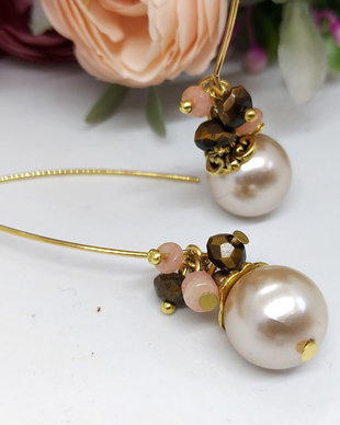 Cercei carlig perle swarovski,jad,ochi de tigru