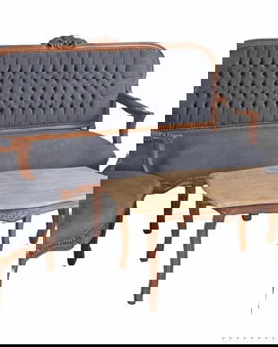 Set living din lemn mahon cu tapiterie gri soarece