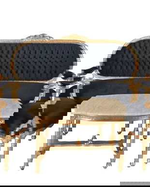 Set living din lemn masiv auriu cu tapiterie neagra