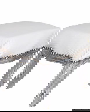 Scaunel din lemn masiv argintiu cu tapiterie alba