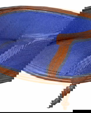 Canapea pentru caine din lemn mahon cu tapiterie albastra