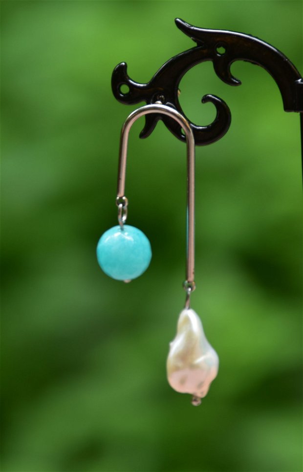 Cercei jad si perle de cultura cu accesorii metalice de otel chirurgical