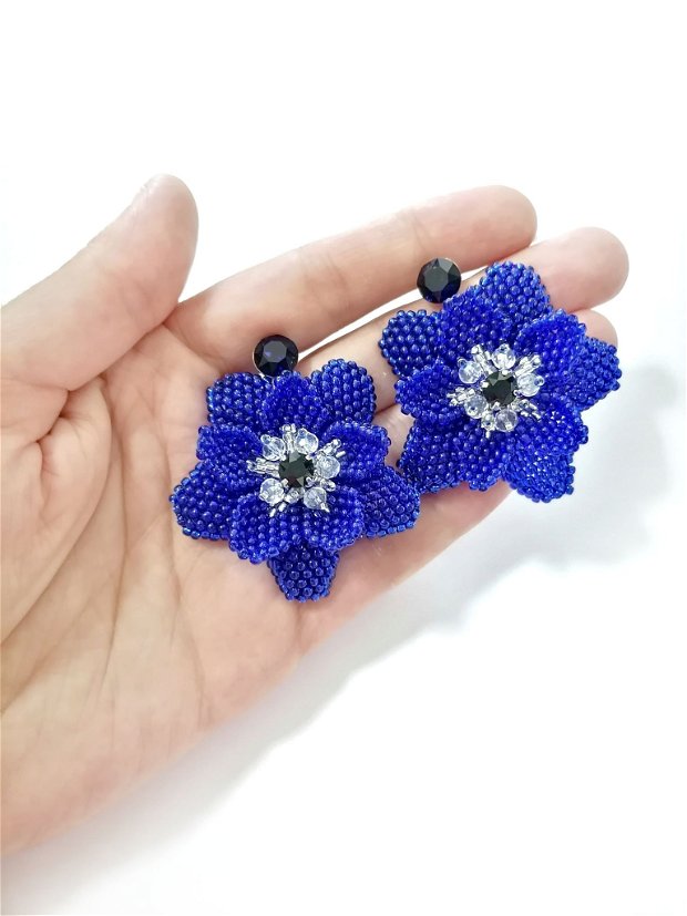 Cercei floare dubla albastra