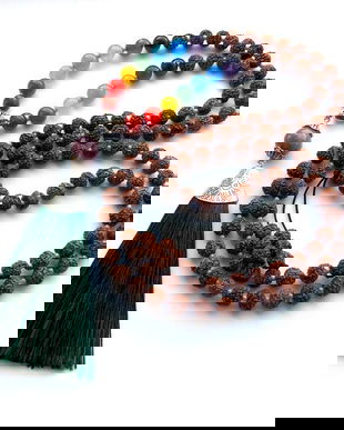 Colier Mala+7chakre*108+1*Rudraksha+Lepidolit*Colier pentru meditatie si rugaciune