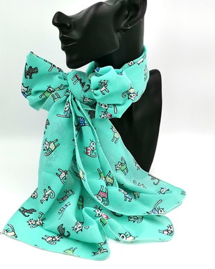 Rezervat Eșarfa cu PISICI pe VERDE TURQUOISE - Colecția MINI