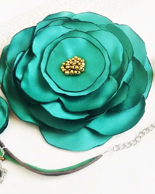 set floral de matase verde menta