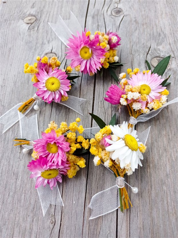 Cocarde nuntă-flori naturale uscate, Roz