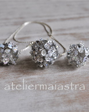 set colier si cercei papadie, set flori, set floral, bijuterii femei, cadou handmade