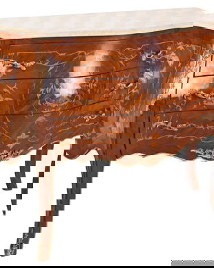 Comoda Art Deco din lemn masiv furniruit cu blat din marmura