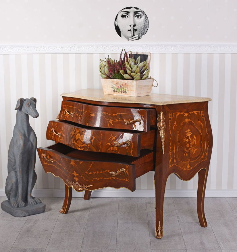 Comoda Art Deco din lemn masiv furniruit cu blat din marmura