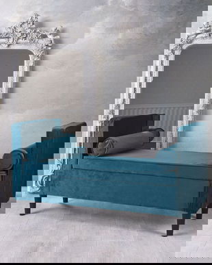 Banca de budoir din lemn masiv cu tapiterie albastra