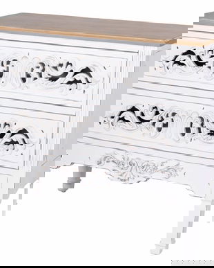 Comoda din lemn masiv alb cu modele perforate