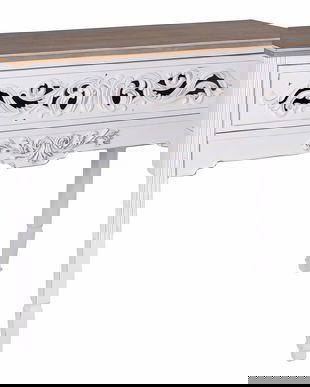 Consola din lemn masiv alb cu modele perforate