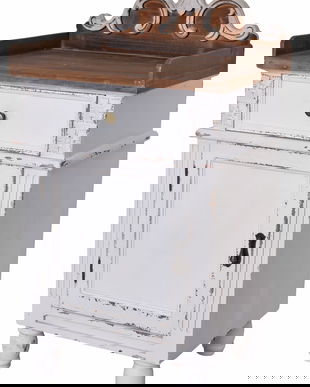 Noptiera din lemn masiv alb cu blat maro