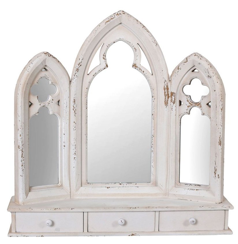 Oglinda gotica din lemn masiv cu trei sertare
