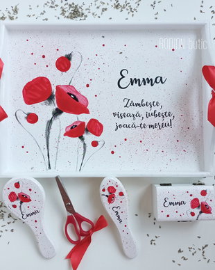 Tava turta maci fetita pictata manual personalizat cu nume