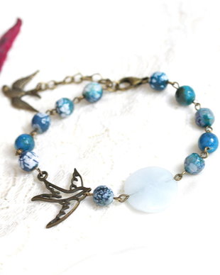 Bratara cu agate si jad bleu
