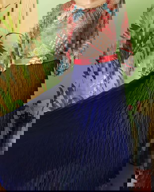 Fusta matase  naturala creponata, bleumarin