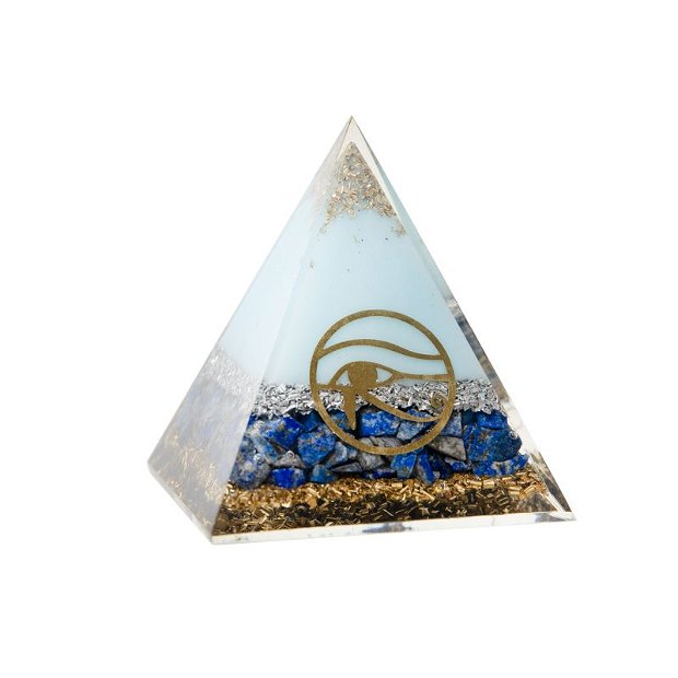 Piramida Orgonit, Calesto Cu Ochiul Lui Horus Cu Pietre Semipretioase De Lapis Lazuli Si Pulbere Metalica