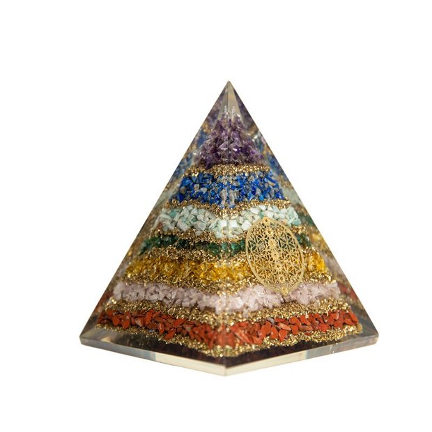 Piramida Energetica Orgonica Zaina, Din Pietre Semipretioase 7 Chakre Cu Simbol Floarea Vietii