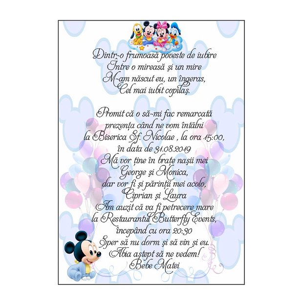 Invitatie Botez, Mickey Mouse, Format A5
