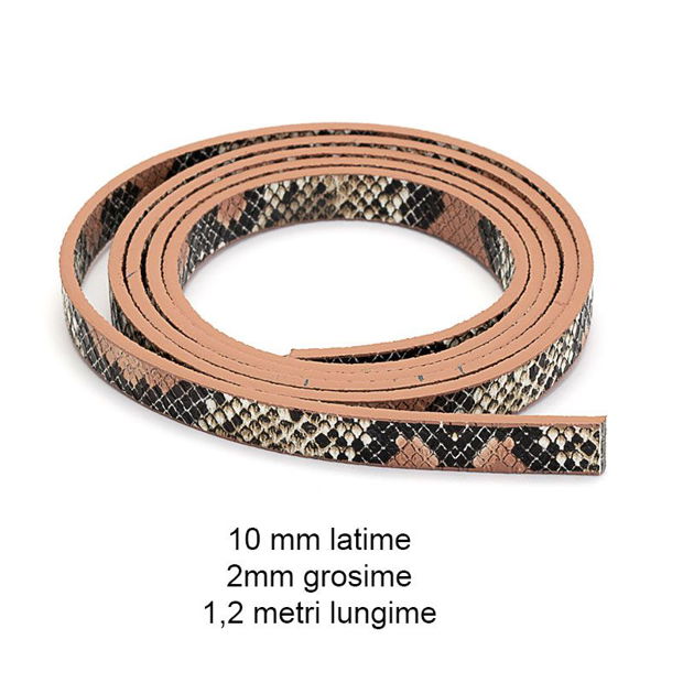 Snur lat piele ecologica, imitatie piele sarpe, 10 mm, straif de 1,2 metri