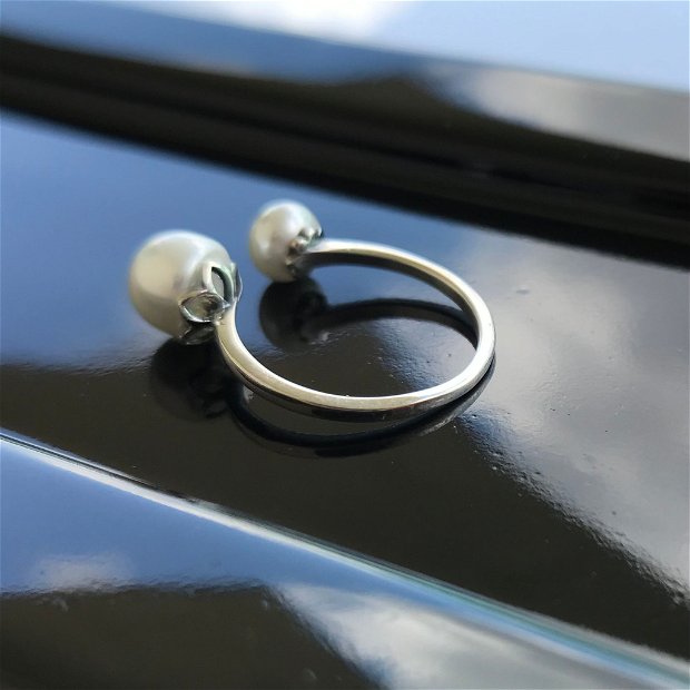 Inel reglabil din argint 925 cu perle rotunde Shell/ DOUBLE PEARL