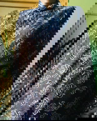 Bluza/camasa mătase naturala imprimeu fond gri inchis